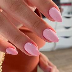 Pink False Nails Shein pcsSet Short Almond Shape Cute Pink Solid Colored Nail File