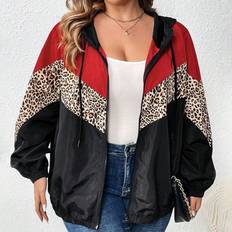 Shein Jackets Shein Plus Leopard Print Colorblock Hooded Jacket