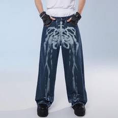 Shein Men Street Casual Skull Print Loose Straight Jeans