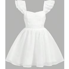 Children's Clothing Shein Tween Girls Fitted Casual White Scoop Neck Contrast Bow Tie Skater Dress