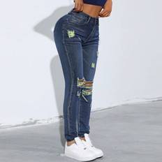 Yellow Jeans Shein Womens Sexy Skinny Ripped Stretchable Yellow Denim Jeans