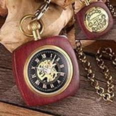 Hesalite (Acrylic) Pocket Watches ECOLFE fickur, Lådpaket massivt trä Mekanisk Kedja Medaljongurtavla Hollow Steampunk Skelett Herr Man ROUND 2Rectangle