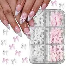 Shein Bow-Knot Nail Charms 3D Bows For Nails Pink White Nail Charms For Acrylic Nails Nail Art Supplies Nail Jewelry DIY Crafts Nail Accessories For Women DIY Nail Decoration Design Nail Gems