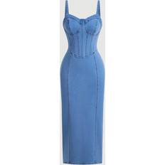 Blue - Slip Dresses Shein Solid Bustier Denim Cami Dress