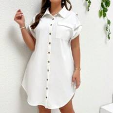 6XL - Dam Skjortor Shein Plus plisserad skjorta stil offshoulder kortrmad vrsommarklnning