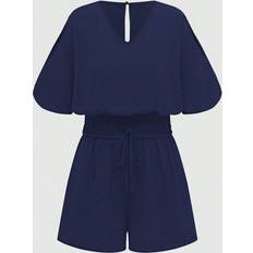 Wool Jumpsuits & Overalls Shein Womens Solid Color Simple Daily Open Shoulder Jumpsuit