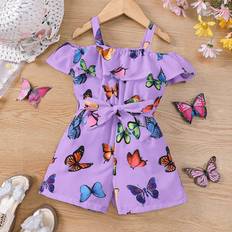 Florals Jumpsuits Children's Clothing Shein Young Girls Casual Butterfly Printed Crop Jumpsuit For Summer