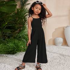 Shein Young Girl SpringSummer Knit Solid Color Spaghetti Strap Jumpsuit For Holiday Leisure