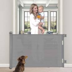 Child Safety Shein Retractable Baby Gate Upgraded OneWay Lock Mesh Dog Gate Tall Extends Up To Extra Wide Pet Gate And Safety Child Gate For Stairs Doorways Hallways B