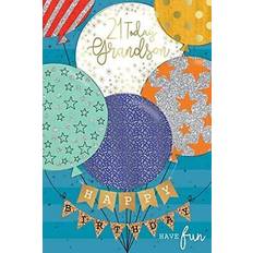 21 today grandson happy 21st birthday balloons & stars gold foil greeting card
