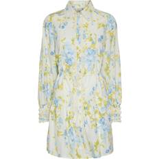 Blå Kjoler Yas Somellie Long Sleeve Shirt Dress - Birch/Blue Flowers