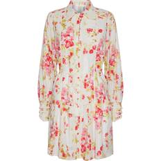 Yas Somellie Long Sleeve Shirt Dress - Birch/Red Flowers