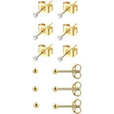 Shein 12pcs Surgical Stainless Steel Round Clear Zirconia Stud Earrings For Women,14K Gold Plated Girls Fashion Tiny Ball Cartilage Tragus Daith Earrings Set Gift Jewelry