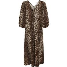 Dame - Lange kjoler Pieces Jeo Leopard Midi Dress - Black