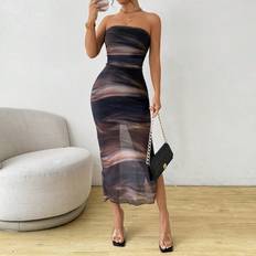 Tie Dye Dresses Shein Tie Dye Printed Strapless Slit MidLength Tube Dress