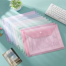 Multicoloured Binders & Folders Shein Wuqiannian 10pcs A4-Sized DIY-Eligible Plastic Button-Seal File Bags Multicolour