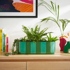 Elements Striped Ceramic Windowsill Plant Pot Green