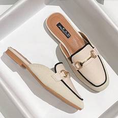 Shein French Retro Backless Slide Loafer Flats Women SlipOn Mule Shoes