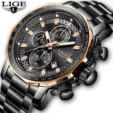 Lige Gold Men Luxury Chronograph Stainless Steel Watch