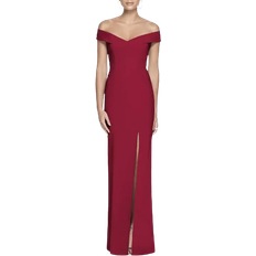 Off The Shoulder Criss Cross Back Trumpet Gown - Burgundy