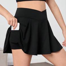 Black Skirts Children's Clothing Shein Teen Girl Knitted Solid Color Shorts With AntiLight Insert Pocket And VShaped Waist Casual Sports Skirt