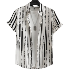 Shein Manfinity Hypemode Men Striped Print Shirt Without Tee, Short Sleeve Button Up Graphic Stripe Vacation Casual Shirt