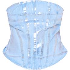 PrettyLittleThing Washed Foil Denim Corset Plus Size - Silver