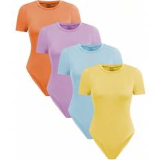 Shein Womens Round Neck Solid Color Short Sleeve Bodysuit For Summer