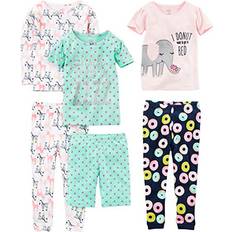 Carter's Girls 6-Piece Snug Fit Cotton Pajama Set - Green Dots/Navy Donut/Pink Elephant/White Zebra