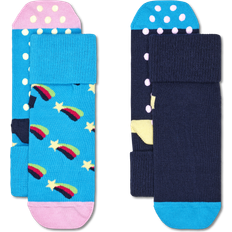 Pink Socks Happy Socks Kids Non Slip - Turquoise/Navy/Light Yellow/Light Yellow/Green