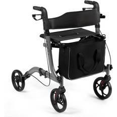 Walkers Costway Folding Aluminium Rollator Walker Mobility Aid With 4 Wheels-Grey