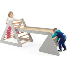 Costway 3 in 1 Climbing Toy Set with 2 Triangle Ladders and Double-Sided Ramp-Grey