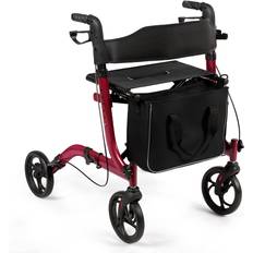 Walkers Costway Folding Aluminium Rollator Walker Mobility Aid With 4 Wheels-Red