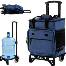 Costway 50-Can Large Rolling Cooler with Adjustable Handle and Bottom Plate-Dark Blue
