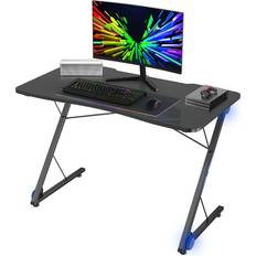 Costway Z-Shaped Ergonomic Gaming Desk with Blue Lights