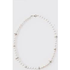 boohooMAN Iced Pearl Necklace - Silver