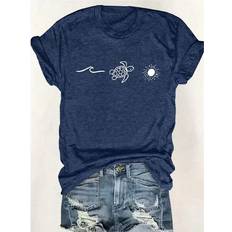 Shein Plus Turtle And Sun Print Round Neck Short Sleeve Casual TShirt For Summer