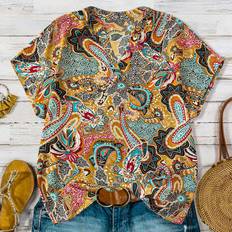 Shein Blouses Shein Plus Paisley Print Cutout Collar Blouse Casual Vacation