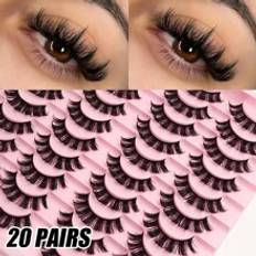 Makeup Shein 20 Pairs Russian Strip Lashes D Curl Lashes Faux Mink Eyelashes Reusable Fluffy False Lashes Russian Extensions