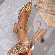 Multifärgade Pumps Shein Multicolor Single Shoes, European And American Style Sexy Pointed Shallow Mouth Rhinestone High Heels With Sequins To Show Slimness, One-Word Buckle