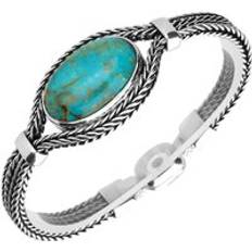 Turquoise Bracelets C. W. Sellors Sterling Silver Turquoise Foxtail 25x20mm Stone Oval Bracelet Option1 Value Silver