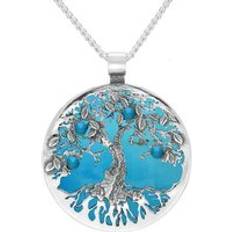 L Necklaces C. W. Sellors Sterling Silver Turquoise Round Tree Of Life Necklace