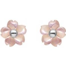 Pink Earrings C. W. Sellors Sterling Silver Pink Mother of Pearl Tuberose 6mm Gypsophila Stud Earrings Silver