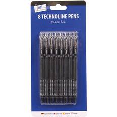 The Home Fusion Company Pack Of 8 Technoline Black Ink Pens Fine Line Stationery Office Work