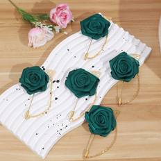 Green Brooches Shein pcs KoreanStyle Chest Flower Brooches For Bridesmaids And Groomsmen Gold Leaves And Dark Green Roses Design