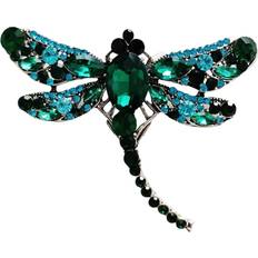 Gold Plated Brooches Les Tresors De Lily [R8497] Designer Brooch 'Dragonfly' silver green 60x50 mm