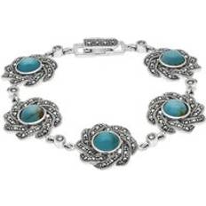 Grigio Bracciali C. W. Sellors Sterling Silver Turquoise Marcasite Flower Link Bracelet Silver