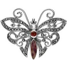 Women Brooches C. W. Sellors Sterling Silver Blue John Marcasite Garnet Pearl House Style Butterfly Brooch Silver