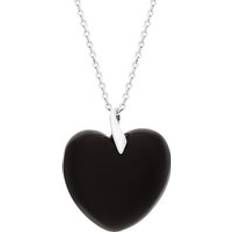 XL Necklaces C. W. Sellors Sterling Silver Whitby Jet Leaf Bail Extra Carved Heart Necklace Silver