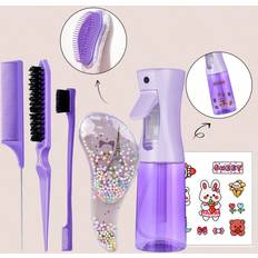 Shein 6Pcs Air Cushion Comb Spray Bottle(6.8oz/200ml) Set, DIY Cartoon Sticker Waterproof, Ultra Fine Spray Bottle And Bear Ear Shape Cute Comb, Edge Brush Bristle Brush Rat Tail Comb Teasing Brush Set For Smoothing Hair, Hairstyling, Cleaning, Salons(Pink,Purple,Blue,Yellow,Green),Hair Brush,Comb,Hair Tools,Hair Products And Accessories For Barber Salon Beauty Travel Essential